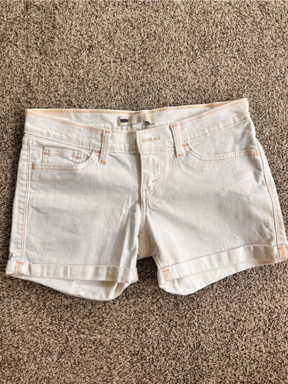 White Denim Skirt with Front Panel and Contrast Stitching